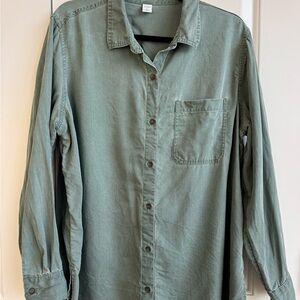 Green Casual Button Up Tencel Shirt